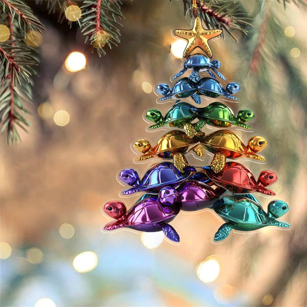 Bestchoo 2D Acrylic Ornament Cute Colorful Sea Turtles Christmas Tree