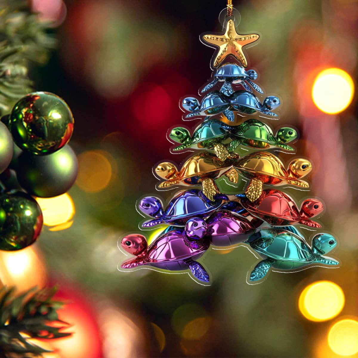 Bestchoo 2D Acrylic Ornament Cute Colorful Sea Turtles Christmas Tree