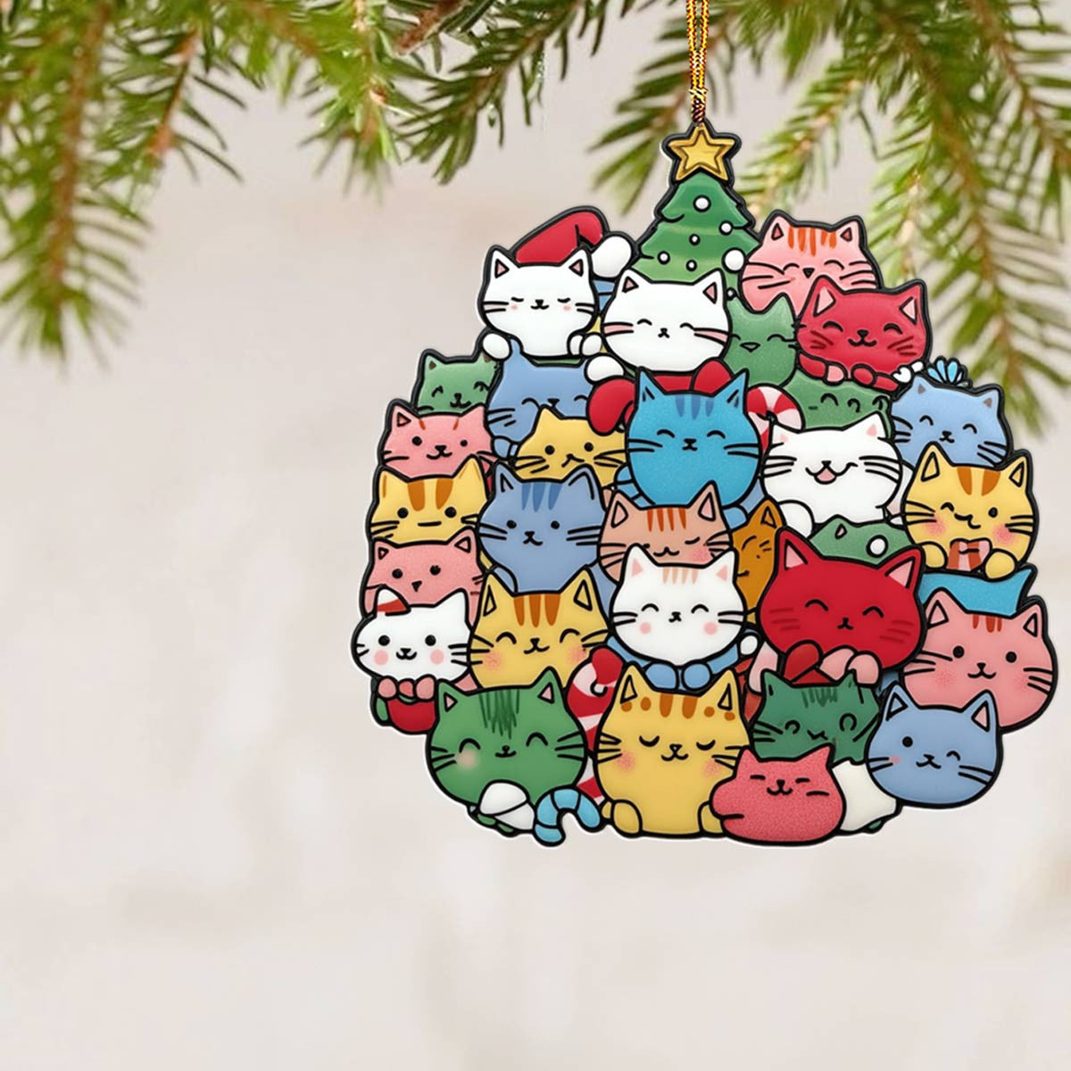 Bestchoo 2D Acrylic Ornament Cuteness Overload Cats Christmas