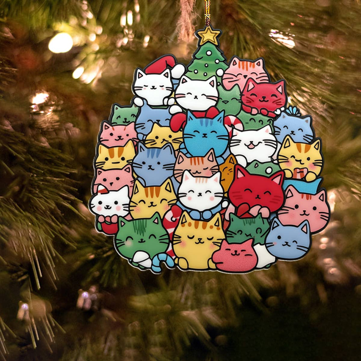 Bestchoo 2D Acrylic Ornament Cuteness Overload Cats Christmas