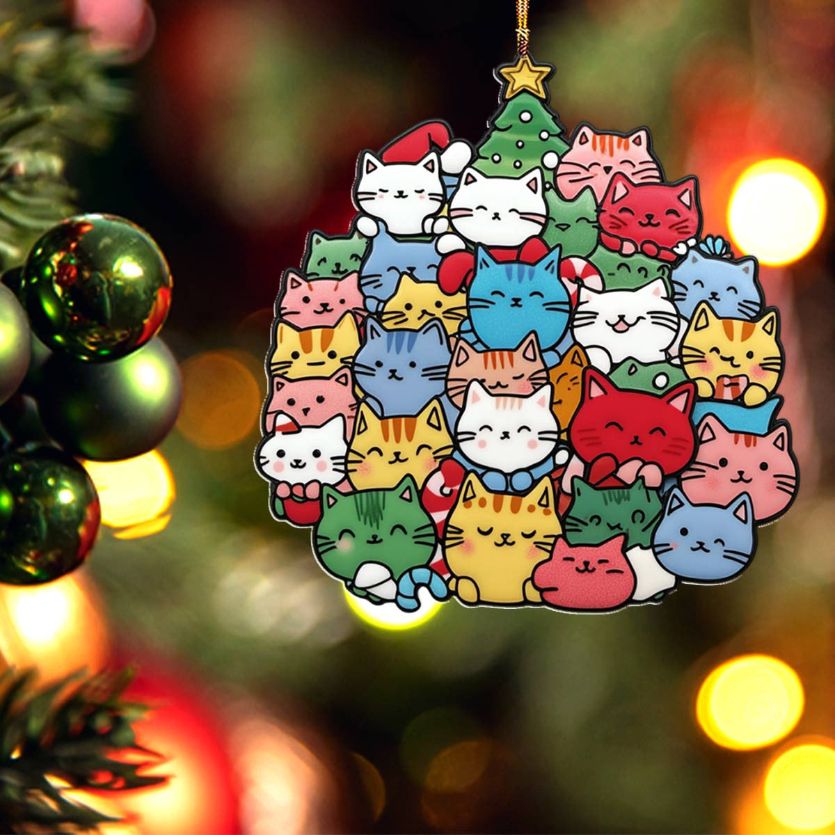 Bestchoo 2D Acrylic Ornament Cuteness Overload Cats Christmas