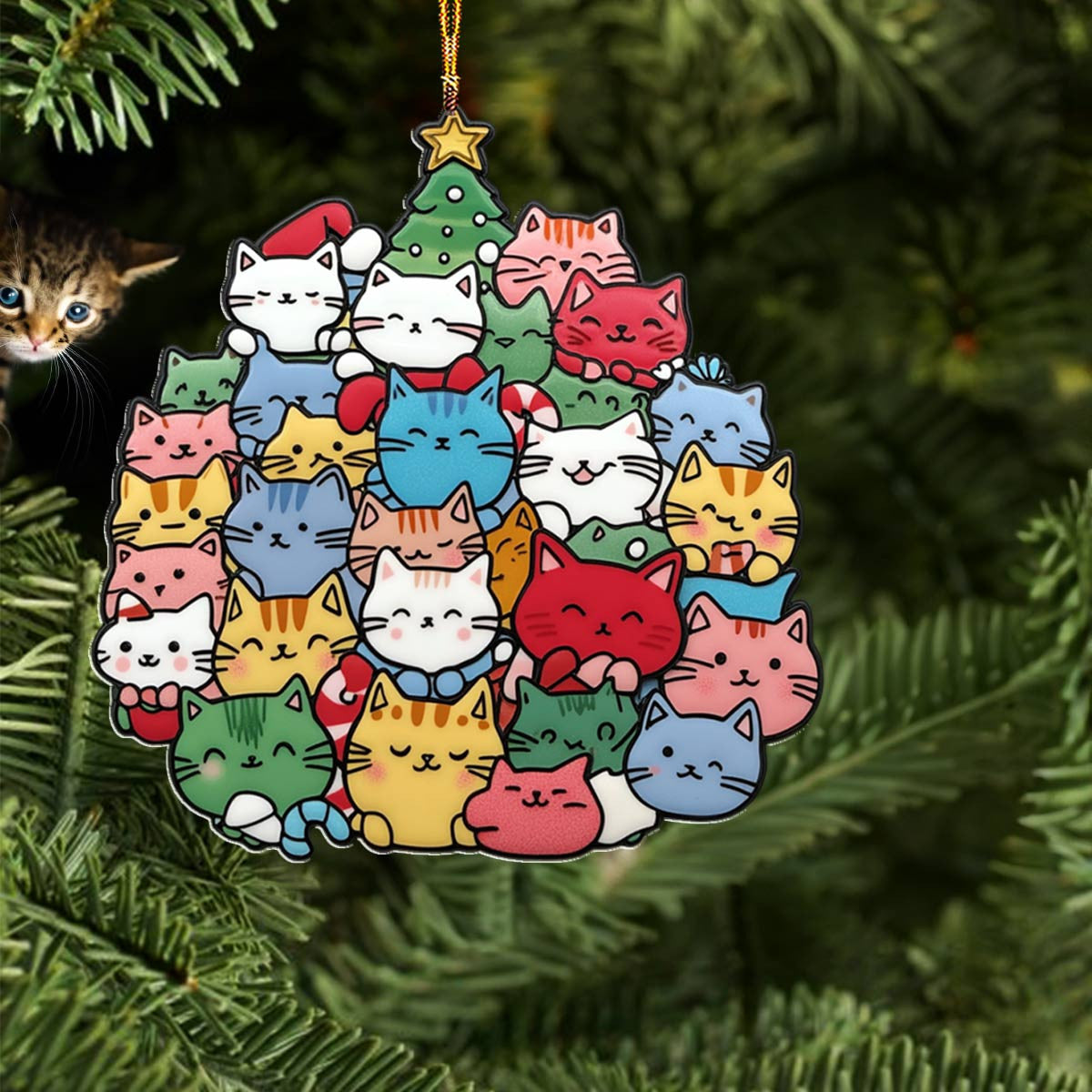Bestchoo 2D Acrylic Ornament Cuteness Overload Cats Christmas