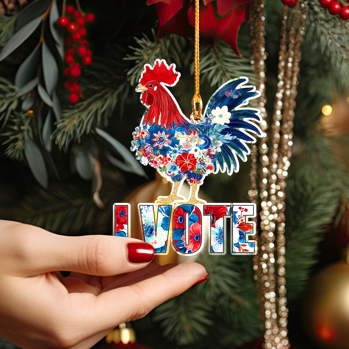 Bestchoo Personalized 2D Acrylic Ornament America Rooster