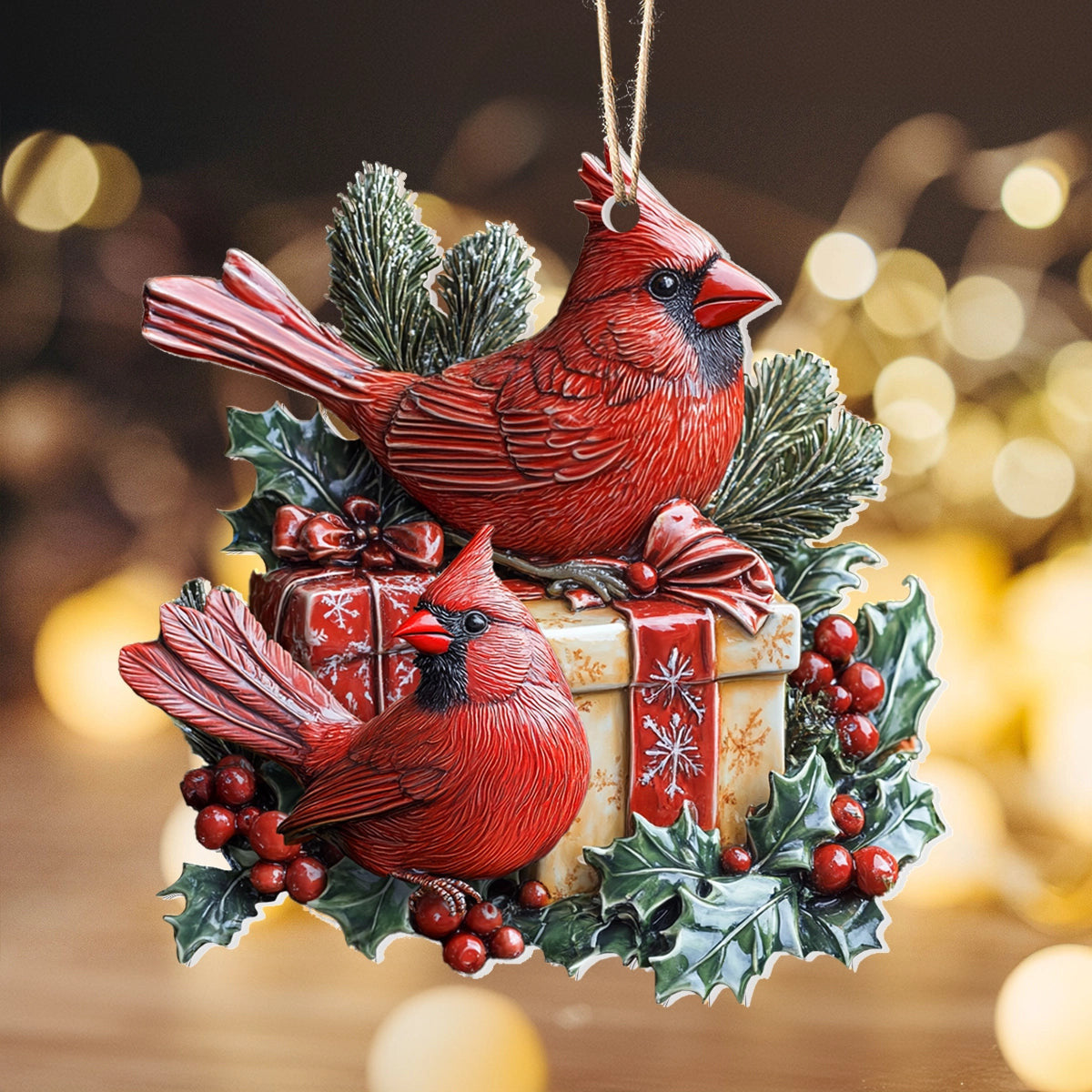 Bestchoo 2D Acrylic Ornament - Cardinal Holiday Whispers
