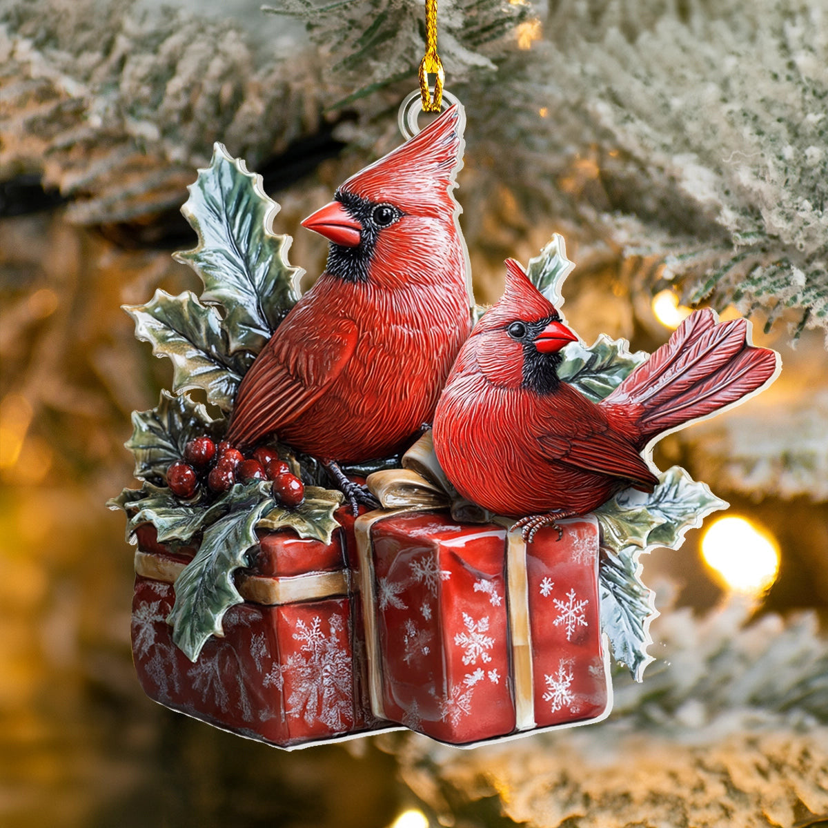 Bestchoo 2D Acrylic Ornament - Cardinal Holiday Whispers
