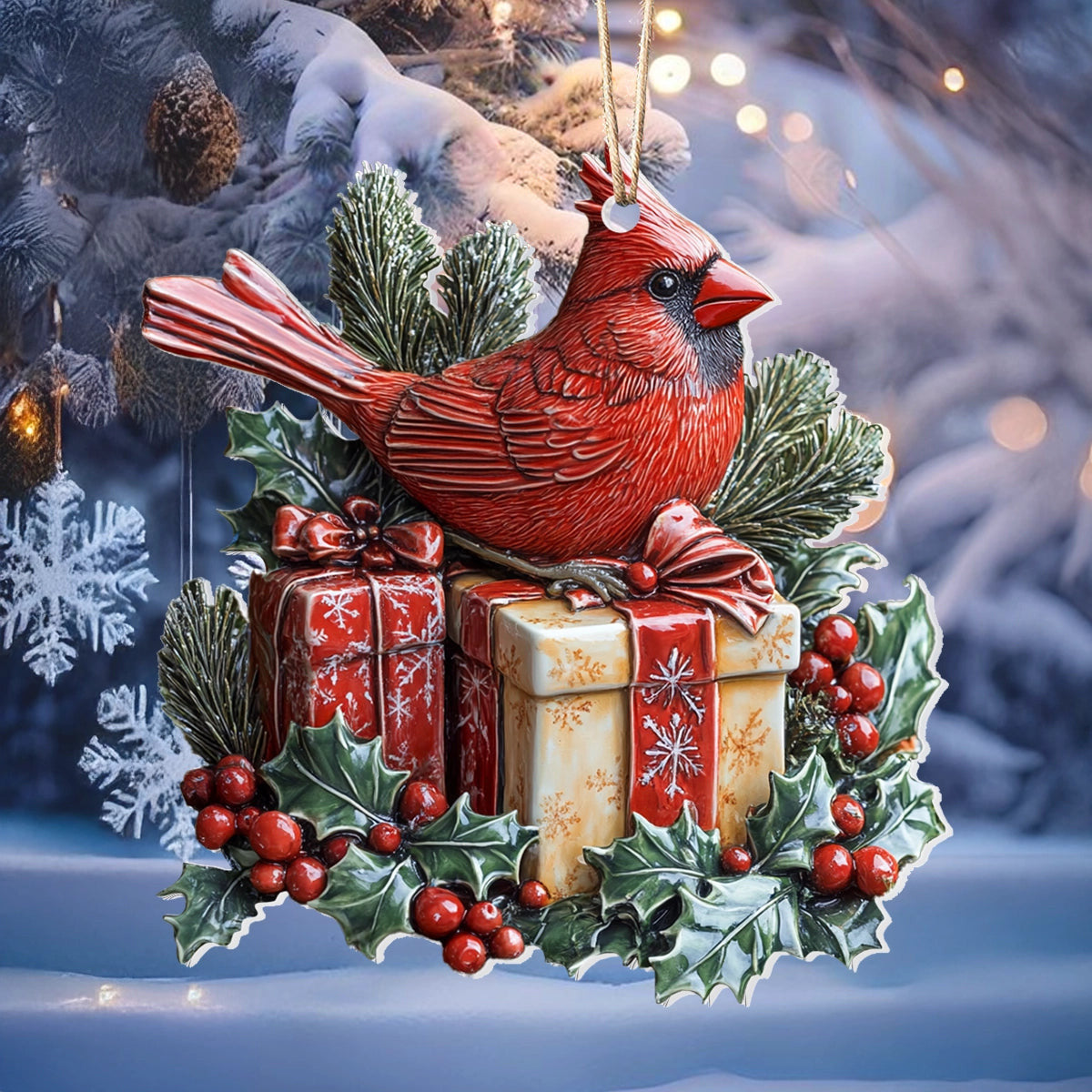 Bestchoo 2D Acrylic Ornament - Cardinal Holiday Whispers