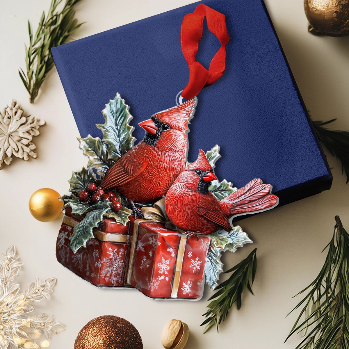Bestchoo 2D Acrylic Ornament - Cardinal Holiday Whispers