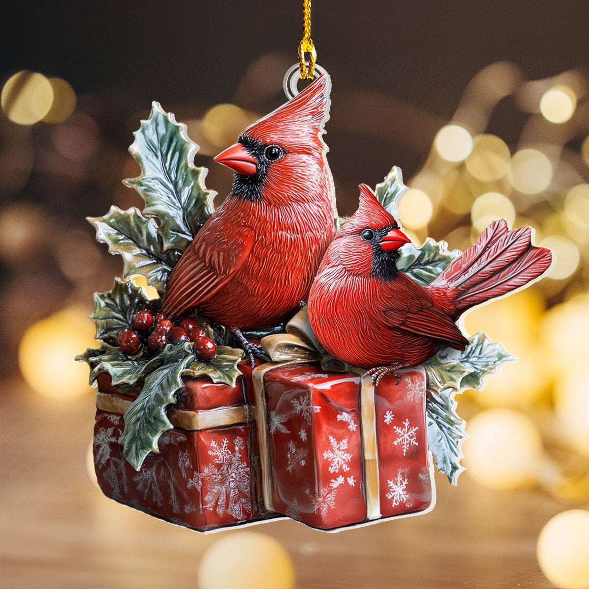 Bestchoo 2D Acrylic Ornament - Cardinal Holiday Whispers