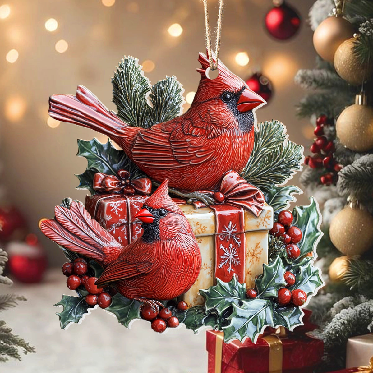Bestchoo 2D Acrylic Ornament - Cardinal Holiday Whispers