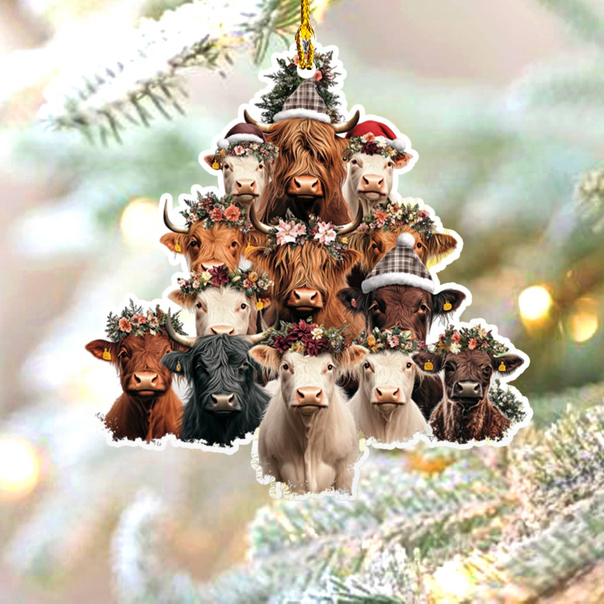 Bestchoo 2D Acrylic Ornament Merry Christmas Cows