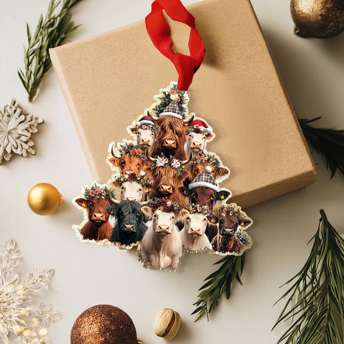 Bestchoo 2D Acrylic Ornament Merry Christmas Cows