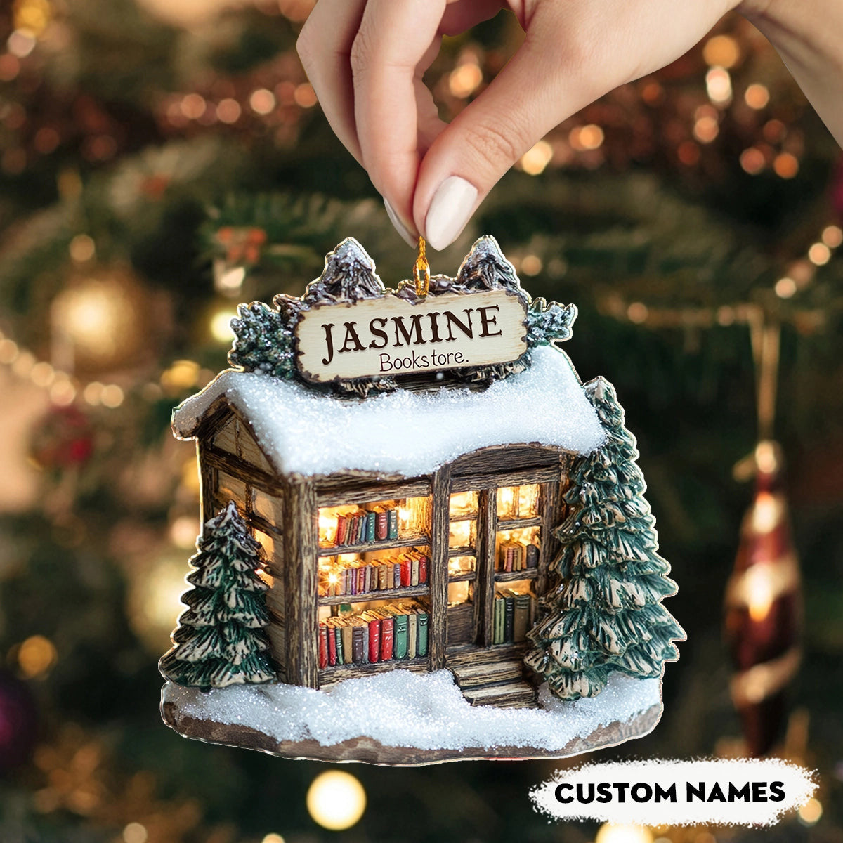 Bestchoo 2D Acrylic Ornament Personalized Winter Wonderland Bookstore