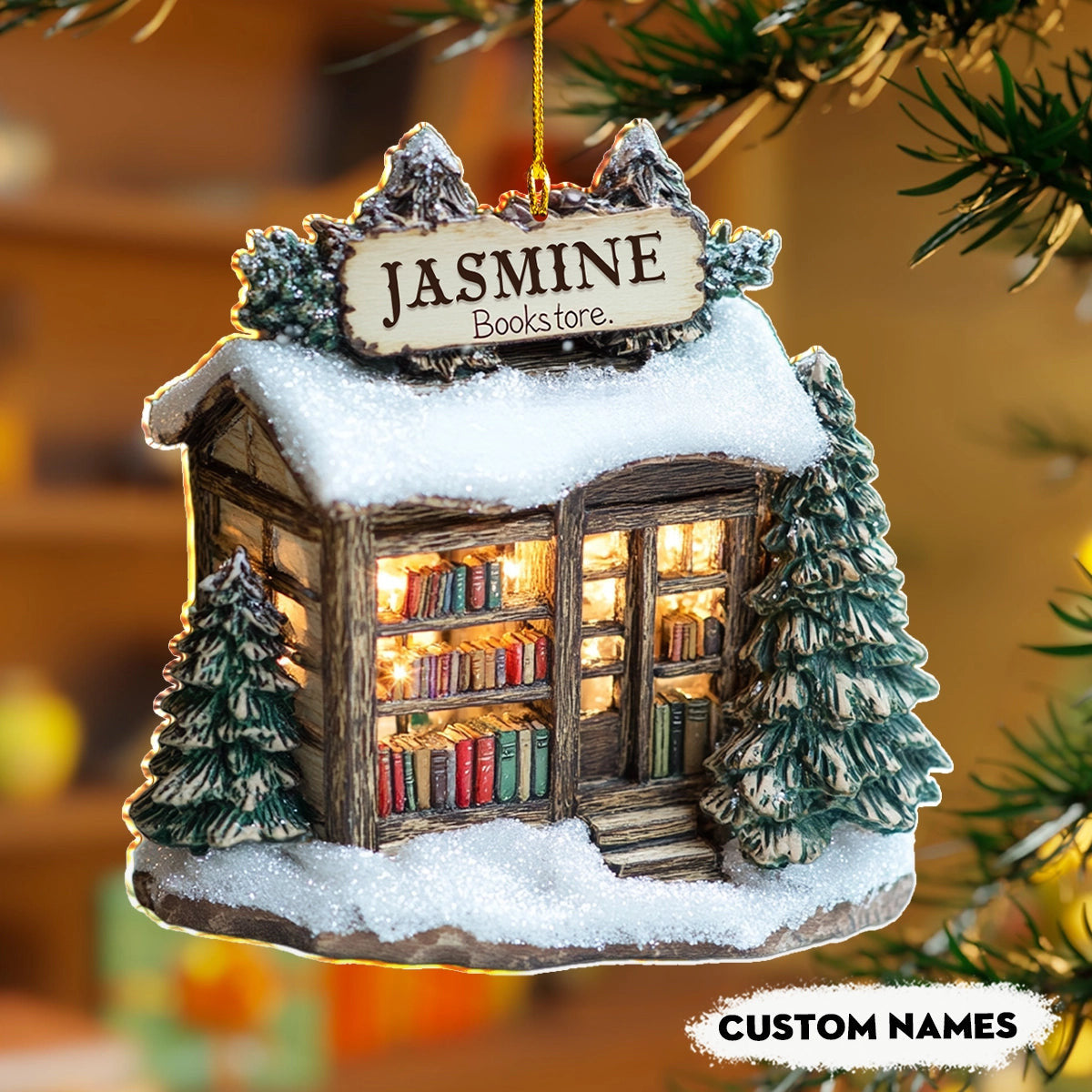 Bestchoo 2D Acrylic Ornament Personalized Winter Wonderland Bookstore