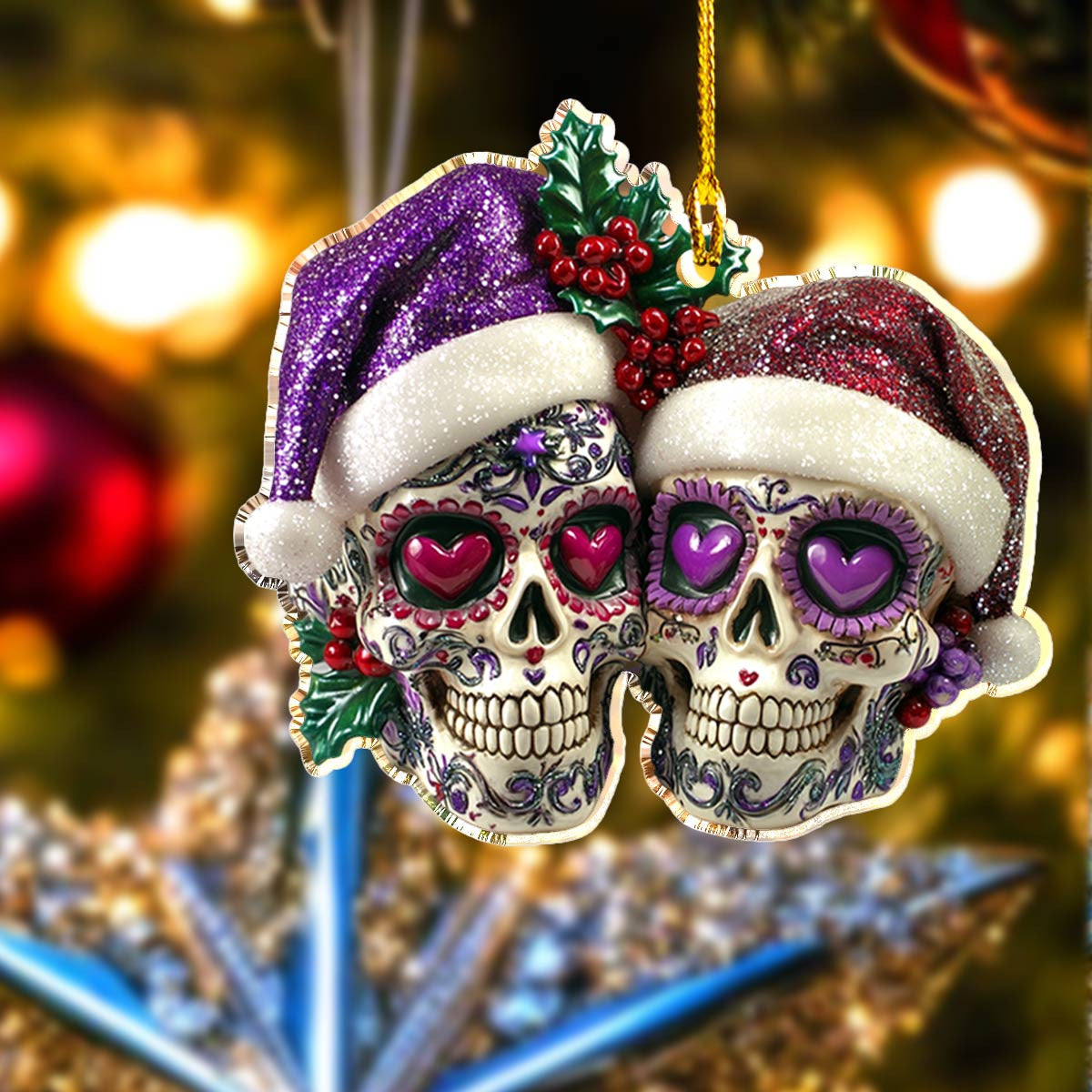 Bestchoo 2D Acrylic Ornament Gorgeous Purple Christmas Sugar Skulls Love