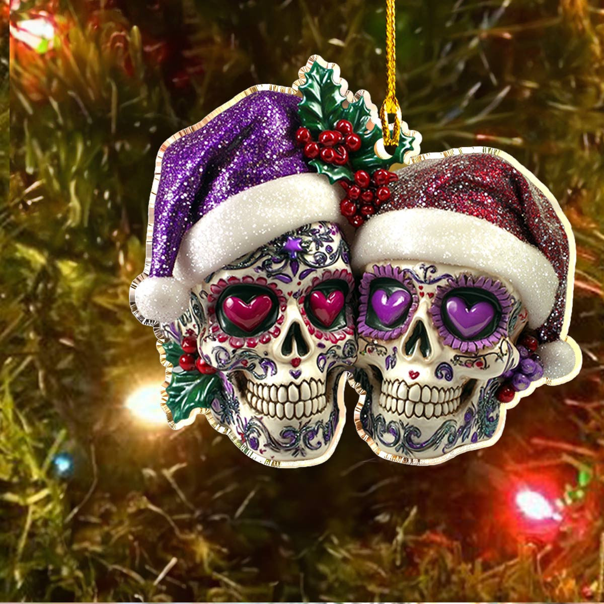 Bestchoo 2D Acrylic Ornament Gorgeous Purple Christmas Sugar Skulls Love