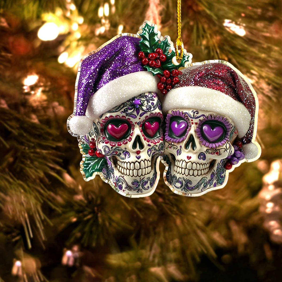 Bestchoo 2D Acrylic Ornament Gorgeous Purple Christmas Sugar Skulls Love