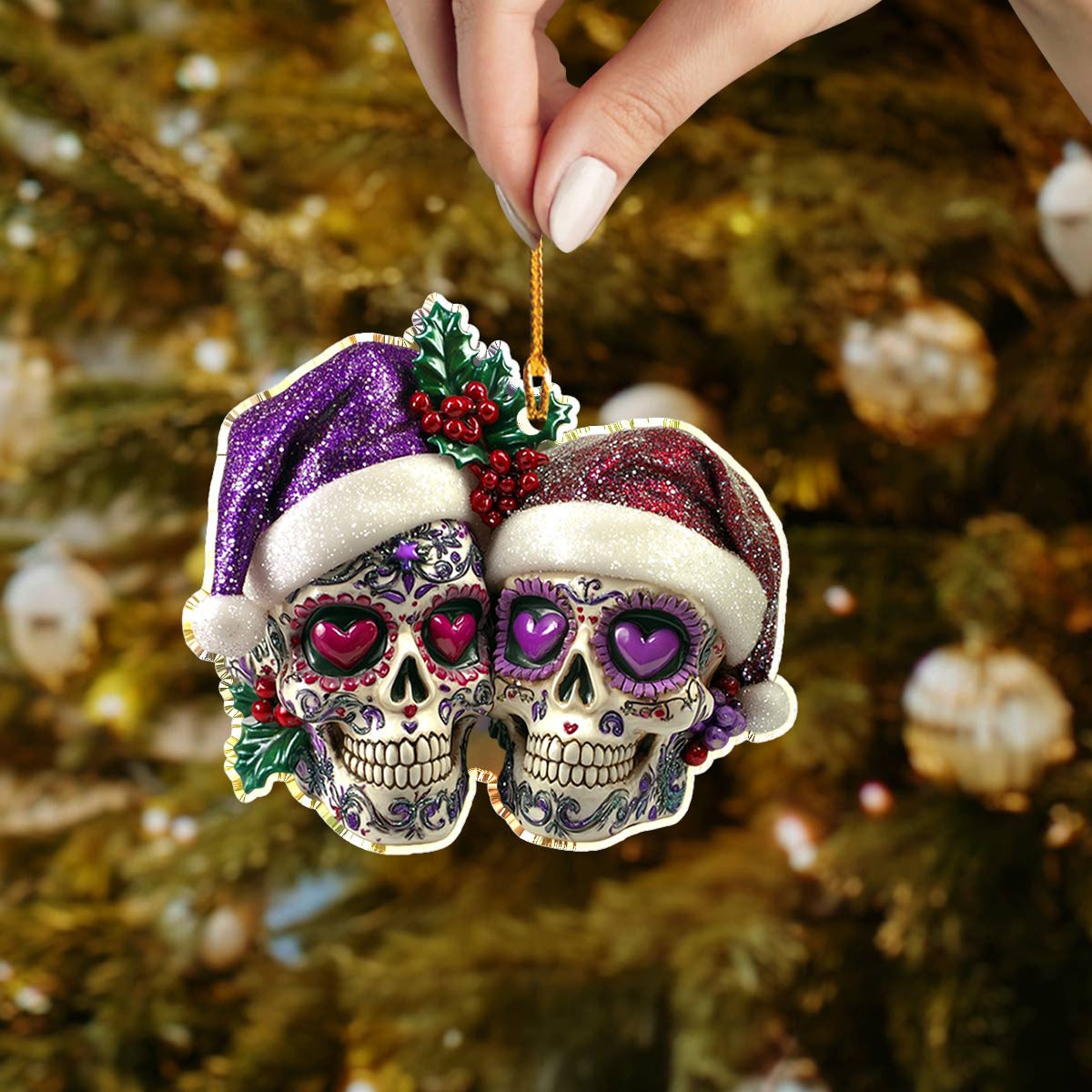 Bestchoo 2D Acrylic Ornament Gorgeous Purple Christmas Sugar Skulls Love
