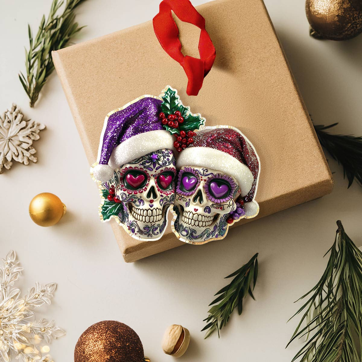 Bestchoo 2D Acrylic Ornament Gorgeous Purple Christmas Sugar Skulls Love