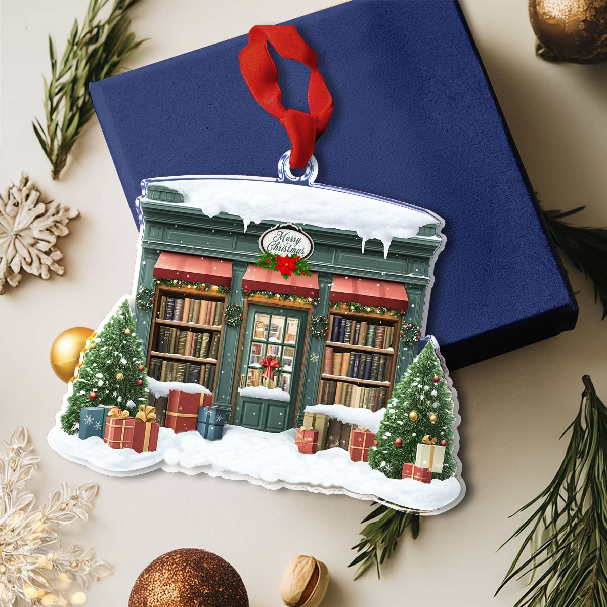 Bestchoo 2D Acrylic Ornament Holiday Bookshop