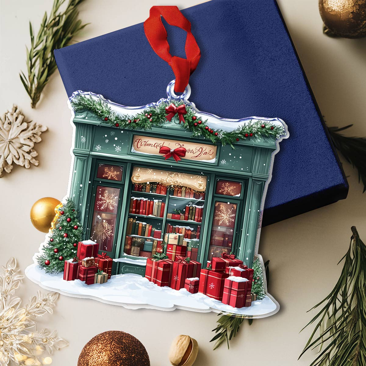 Bestchoo 2D Acrylic Ornament Holiday Bookshop