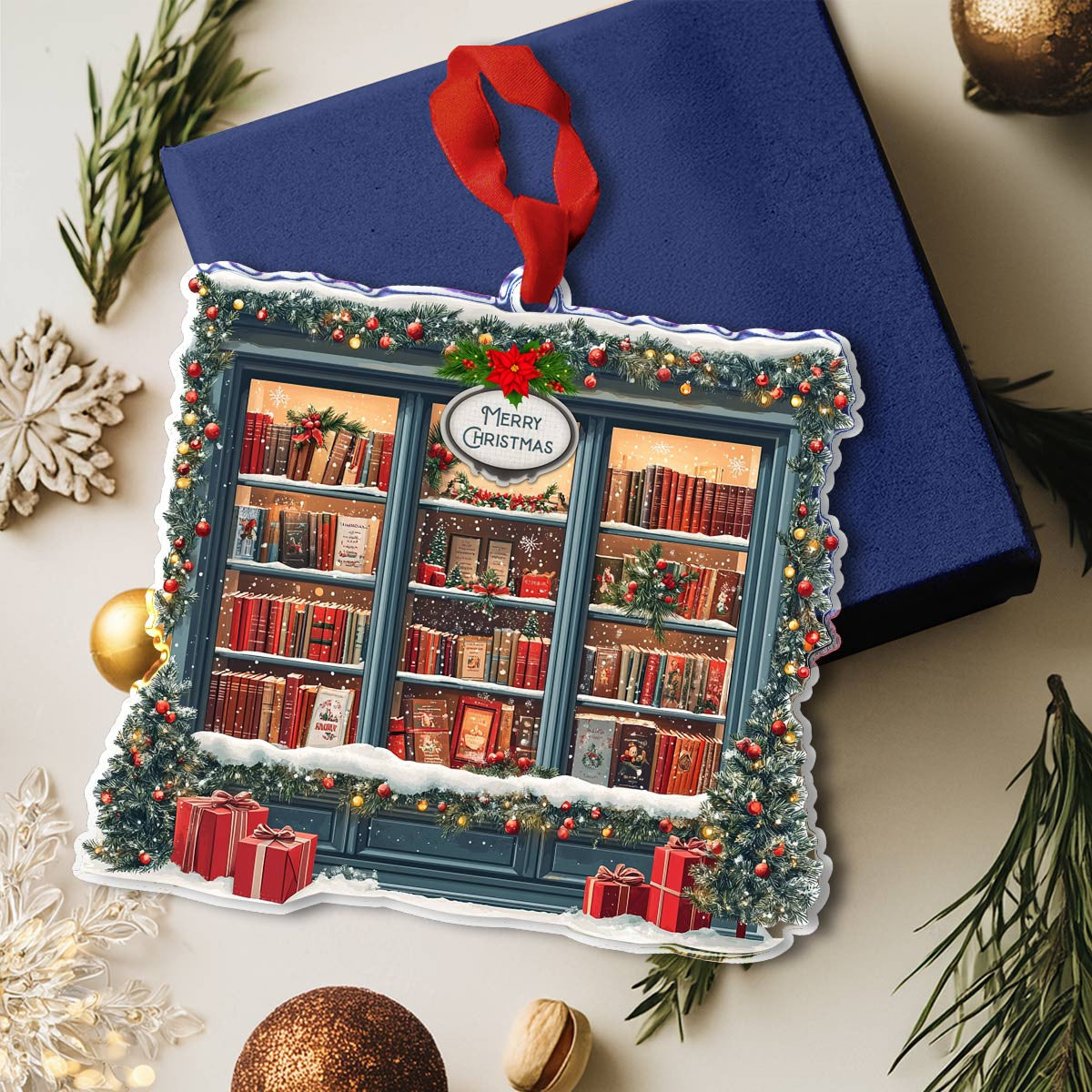Bestchoo 2D Acrylic Ornament Holiday Bookshop