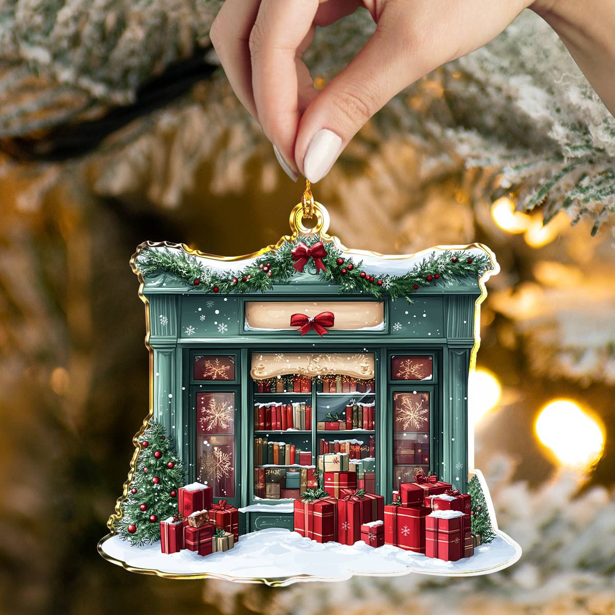 Bestchoo 2D Acrylic Ornament Holiday Bookshop