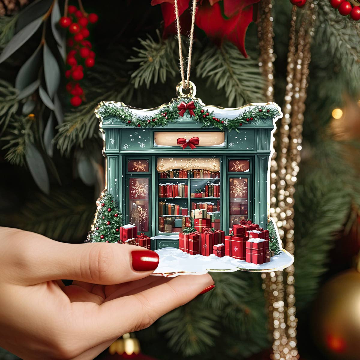 Bestchoo 2D Acrylic Ornament Holiday Bookshop