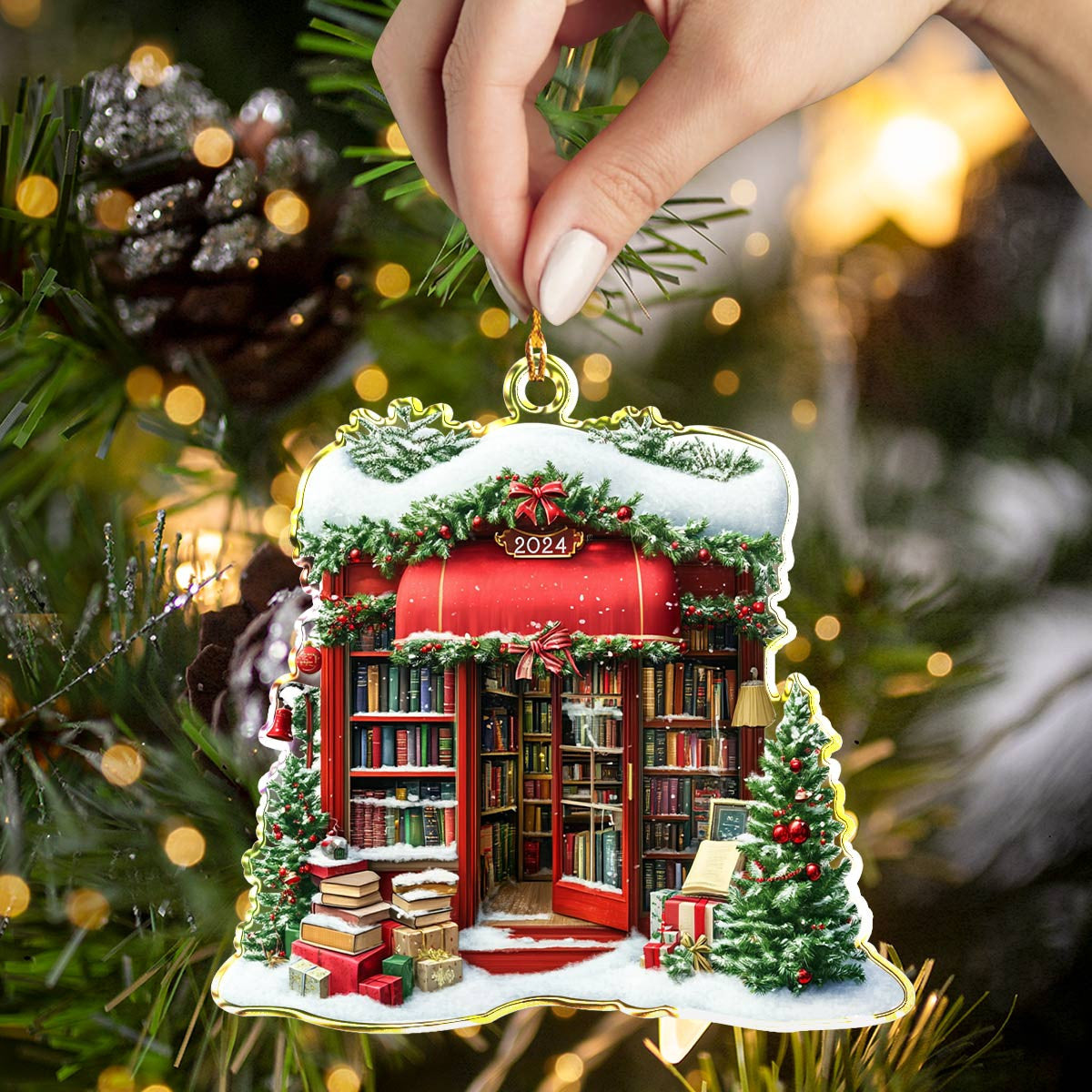 Bestchoo 2D Acrylic Ornament Holiday Bookshop