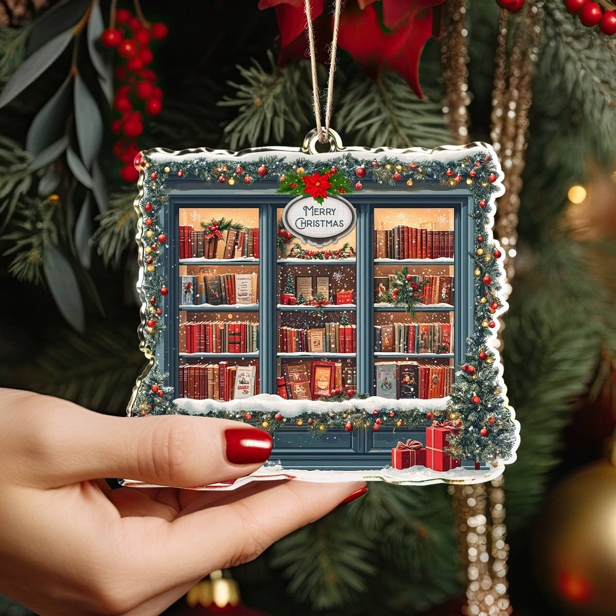Bestchoo 2D Acrylic Ornament Holiday Bookshop