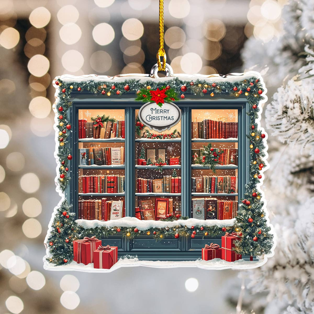 Bestchoo 2D Acrylic Ornament Holiday Bookshop