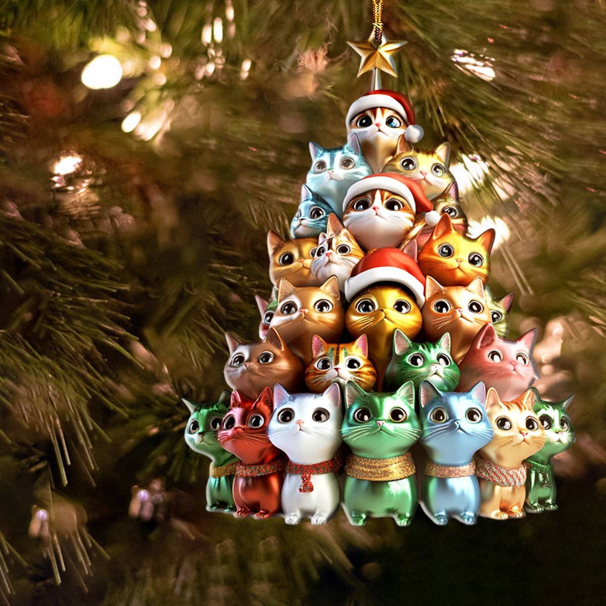 Bestchoo 2D Acrylic Ornament Cute Christmas Tree Cats
