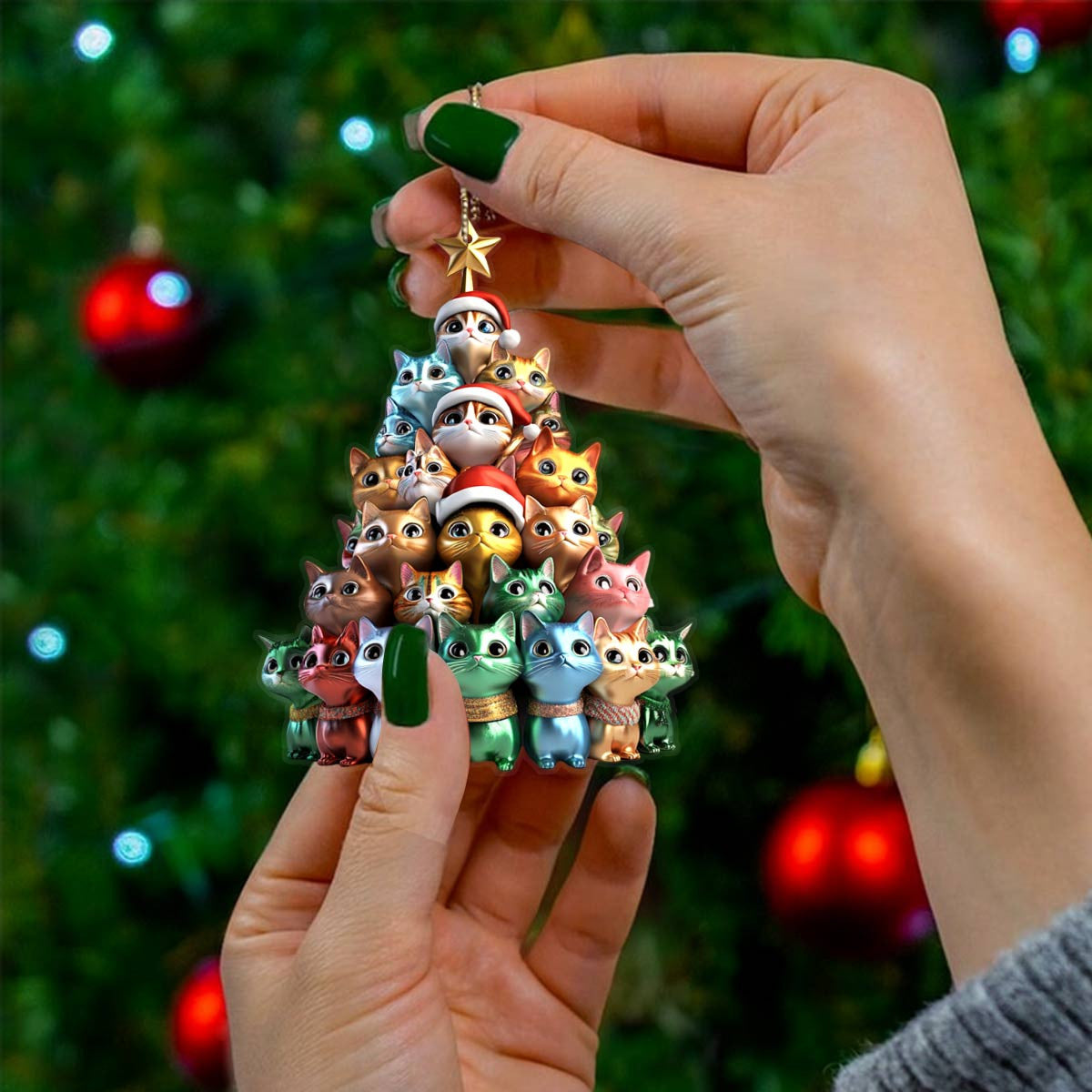 Bestchoo 2D Acrylic Ornament Cute Christmas Tree Cats