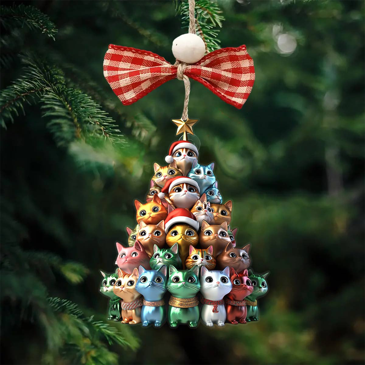 Bestchoo 2D Acrylic Ornament Cute Christmas Tree Cats