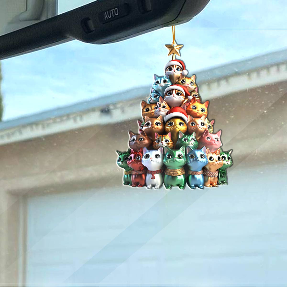 Bestchoo 2D Acrylic Ornament Cute Christmas Tree Cats