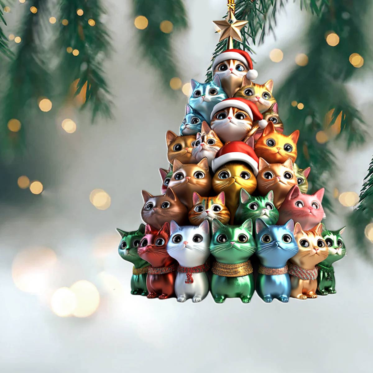 Bestchoo 2D Acrylic Ornament Cute Christmas Tree Cats