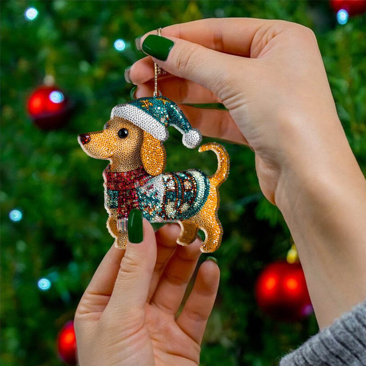 Bestchoo 2D Acrylic Ornament Twinkling Christmas Dachshund