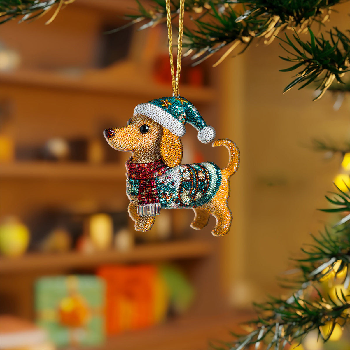 Bestchoo 2D Acrylic Ornament Twinkling Christmas Dachshund