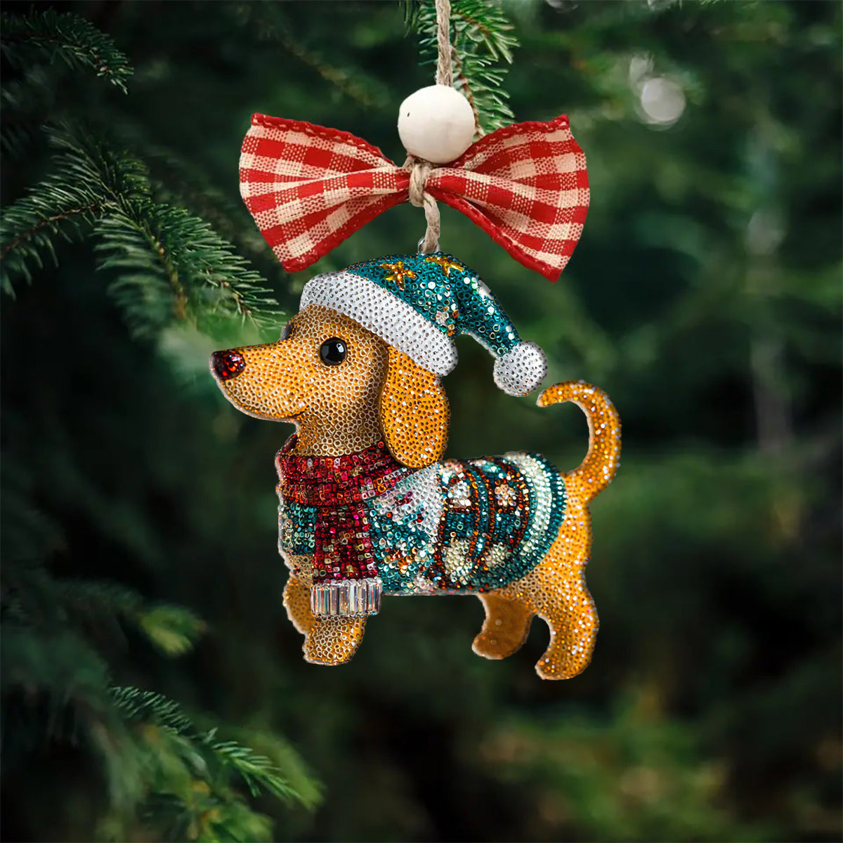 Bestchoo 2D Acrylic Ornament Twinkling Christmas Dachshund