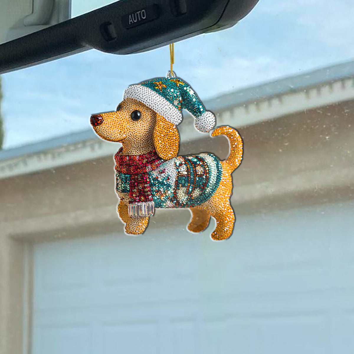 Bestchoo 2D Acrylic Ornament Twinkling Christmas Dachshund
