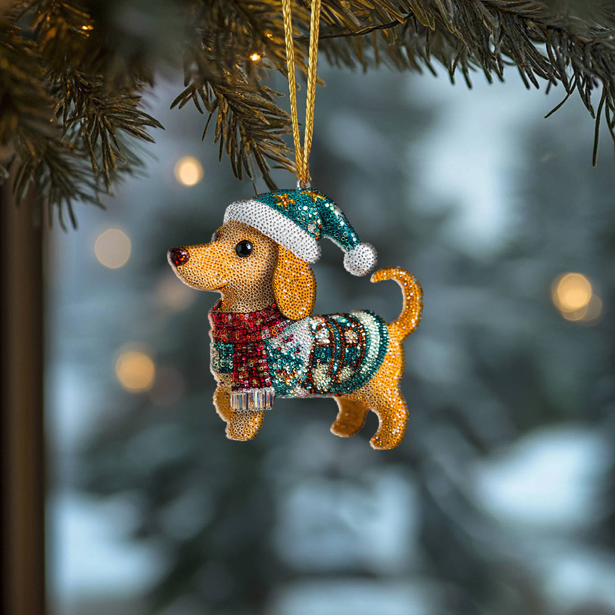 Bestchoo 2D Acrylic Ornament Twinkling Christmas Dachshund