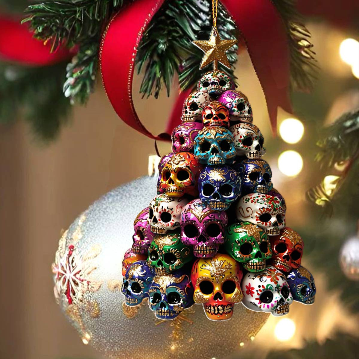 Bestchoo 2D Acrylic Ornament Gorgeous Skulls Christmas Tree Lovely