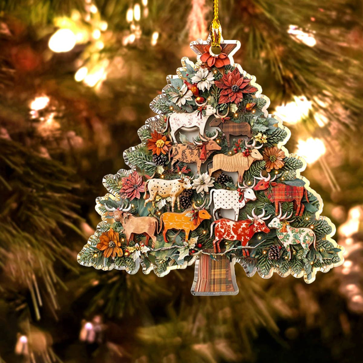 Bestchoo 2D Acrylic Ornament Charming Floral Cows