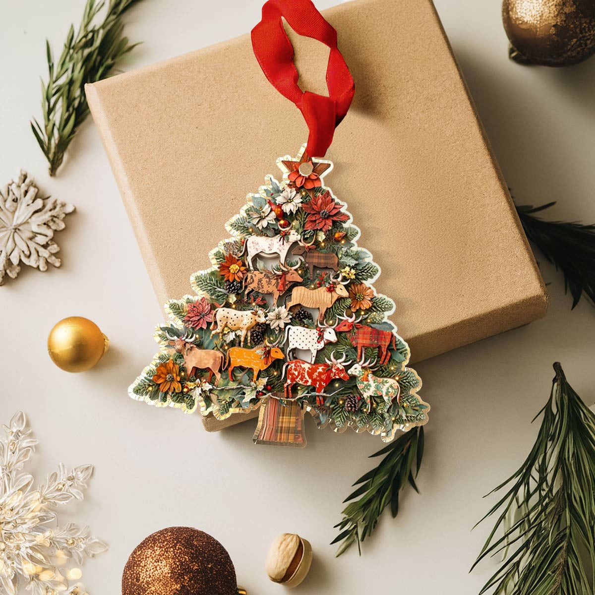 Bestchoo 2D Acrylic Ornament Charming Floral Cows