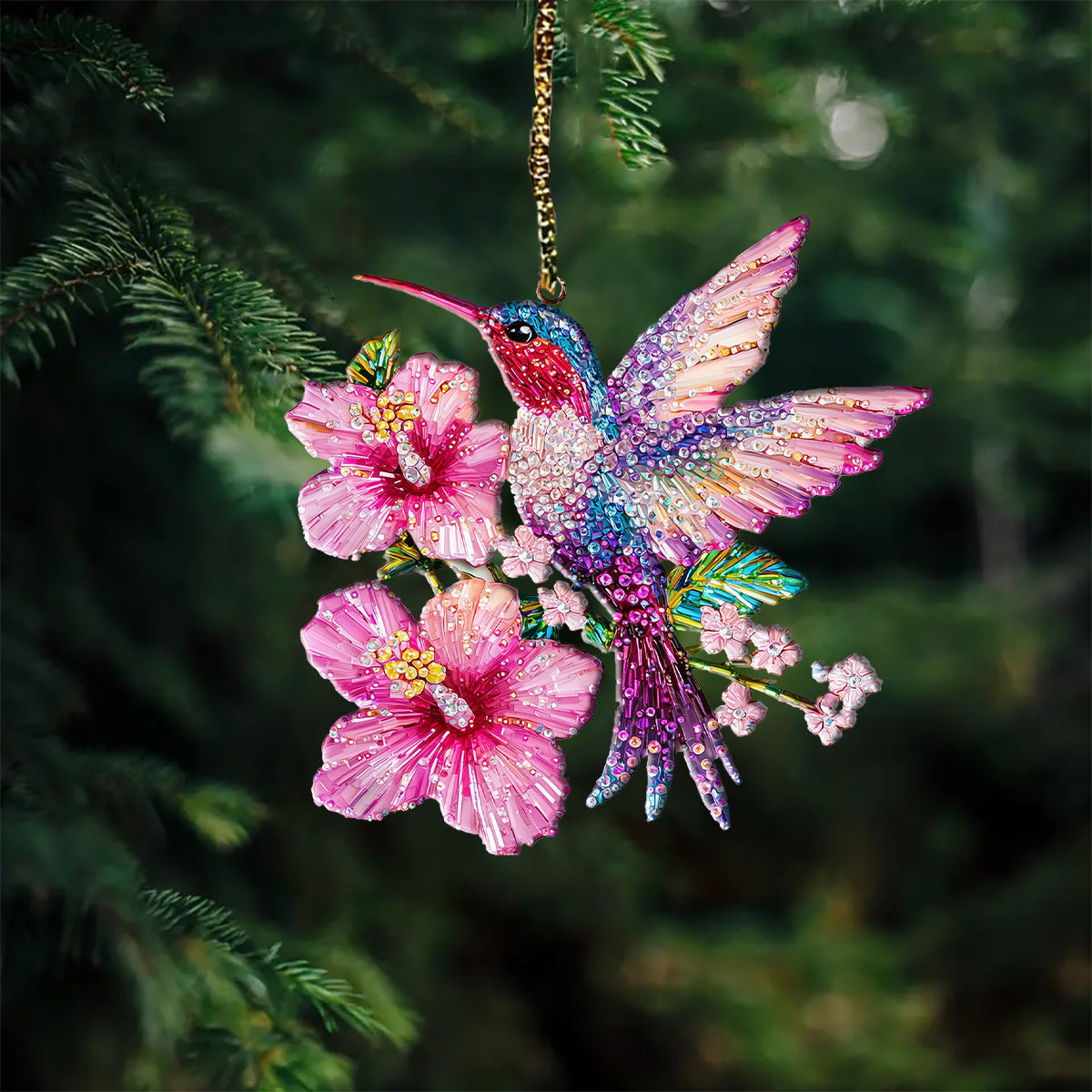 Bestchoo 2D Acrylic Ornament Sparkling Floral Hummingbird