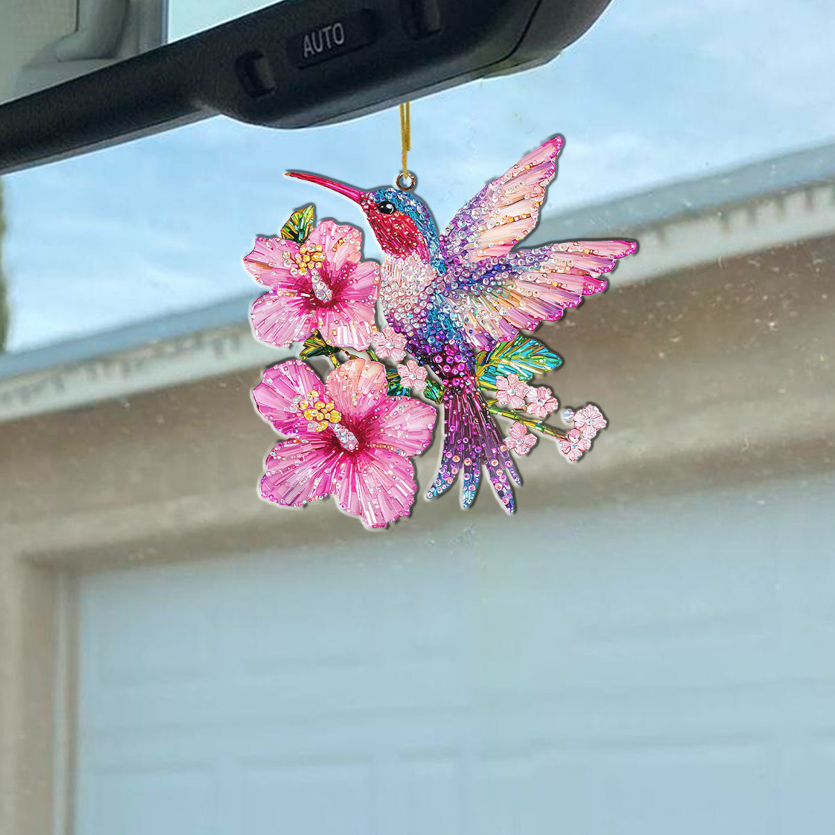 Bestchoo 2D Acrylic Ornament Sparkling Floral Hummingbird