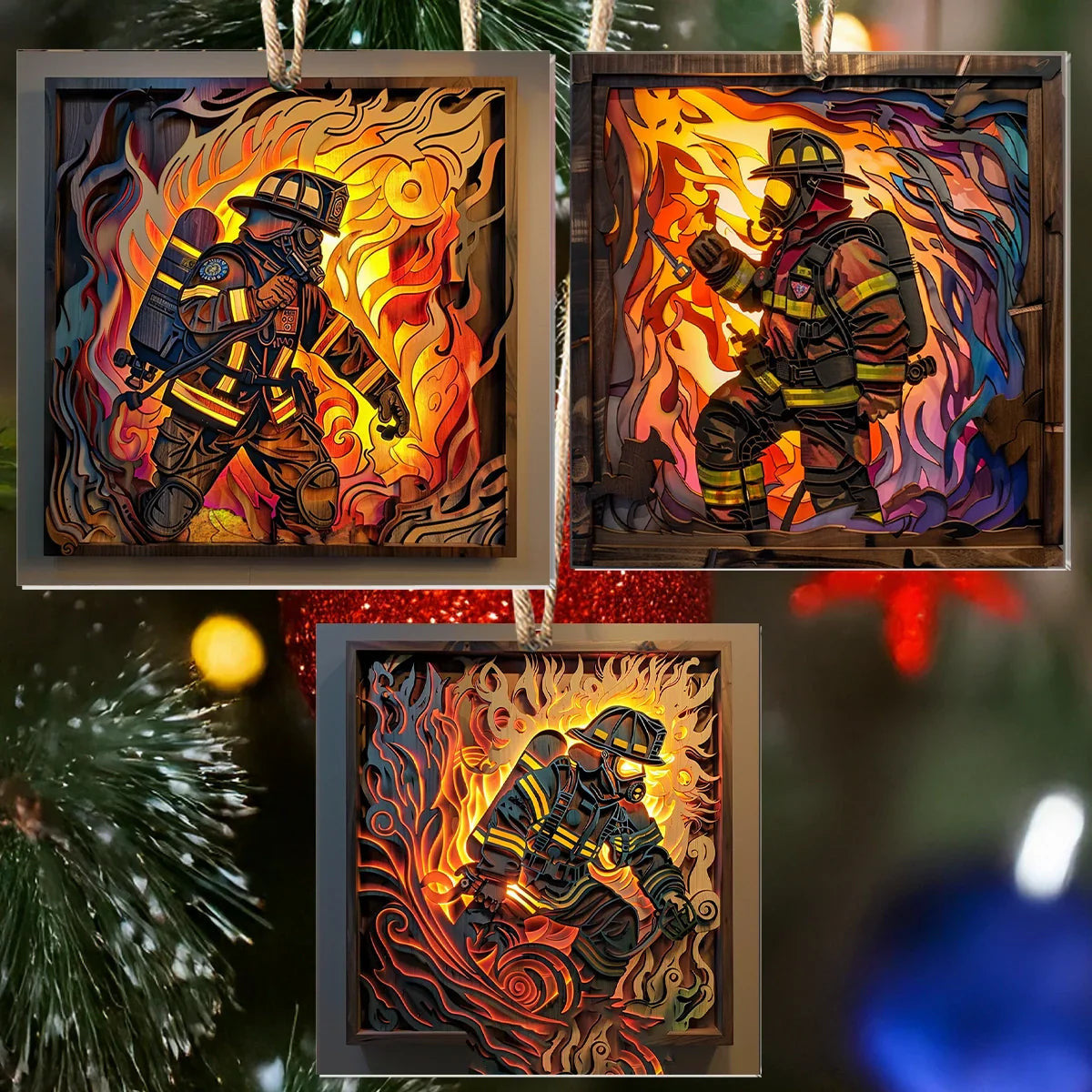 Bestchoo Acrylic Ornament Firefighter : First Responder Flask Set