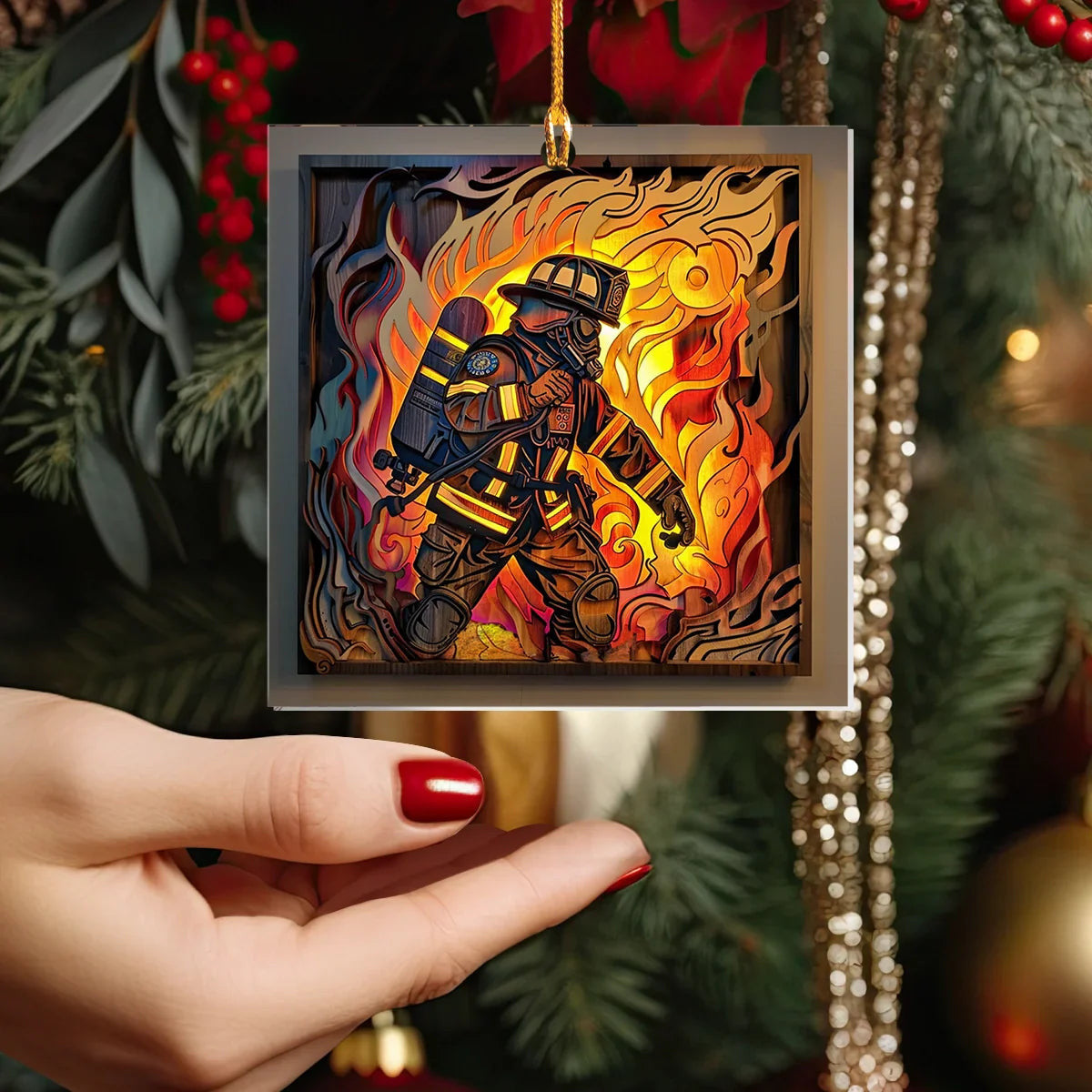 Bestchoo Acrylic Ornament Firefighter : First Responder Flask Set
