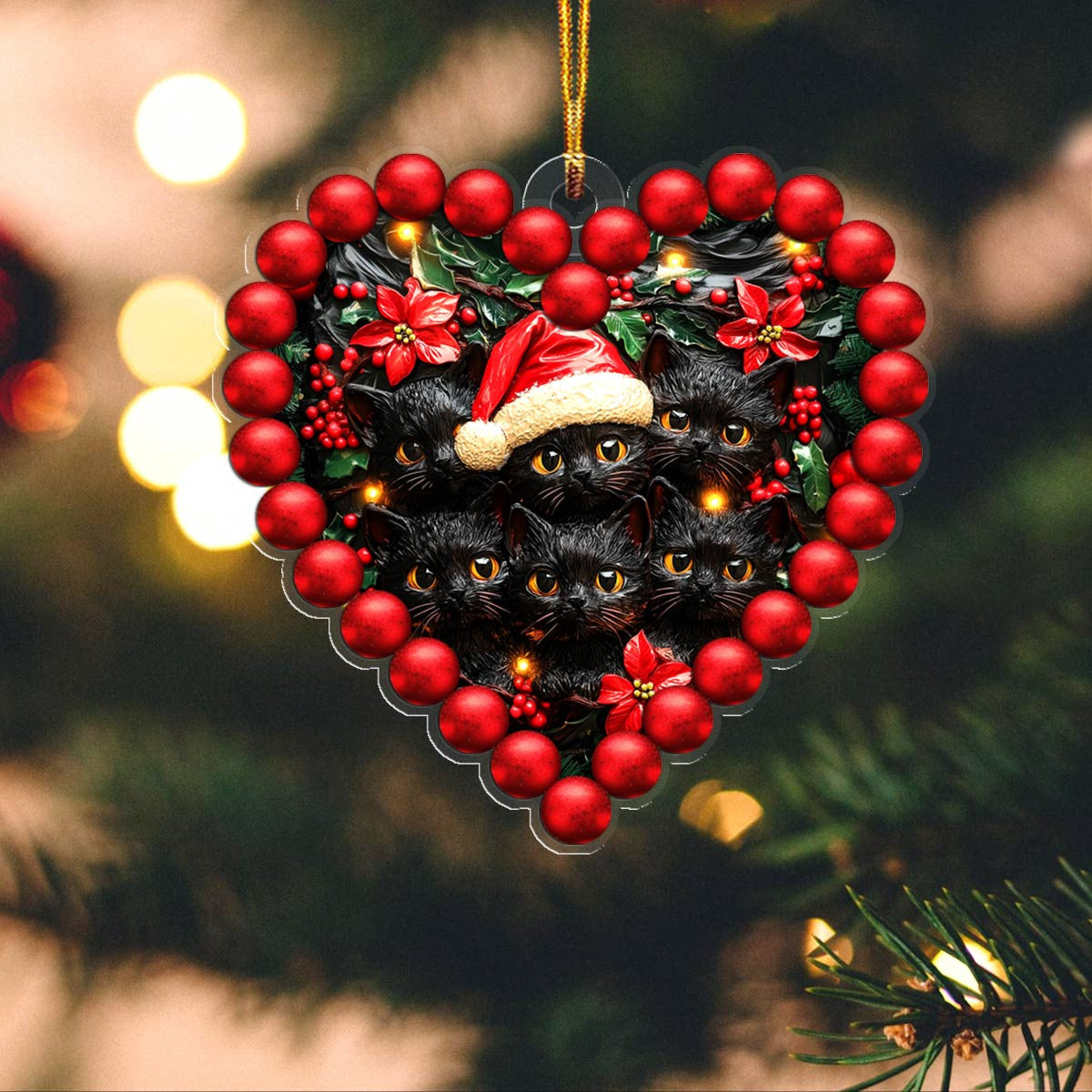 Bestchoo 2D Acrylic Ornament Gorgeous Black Cats Heart