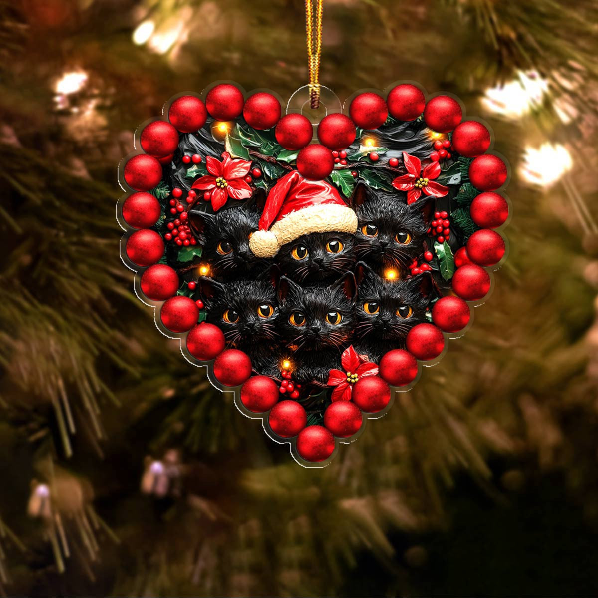 Bestchoo 2D Acrylic Ornament Gorgeous Black Cats Heart