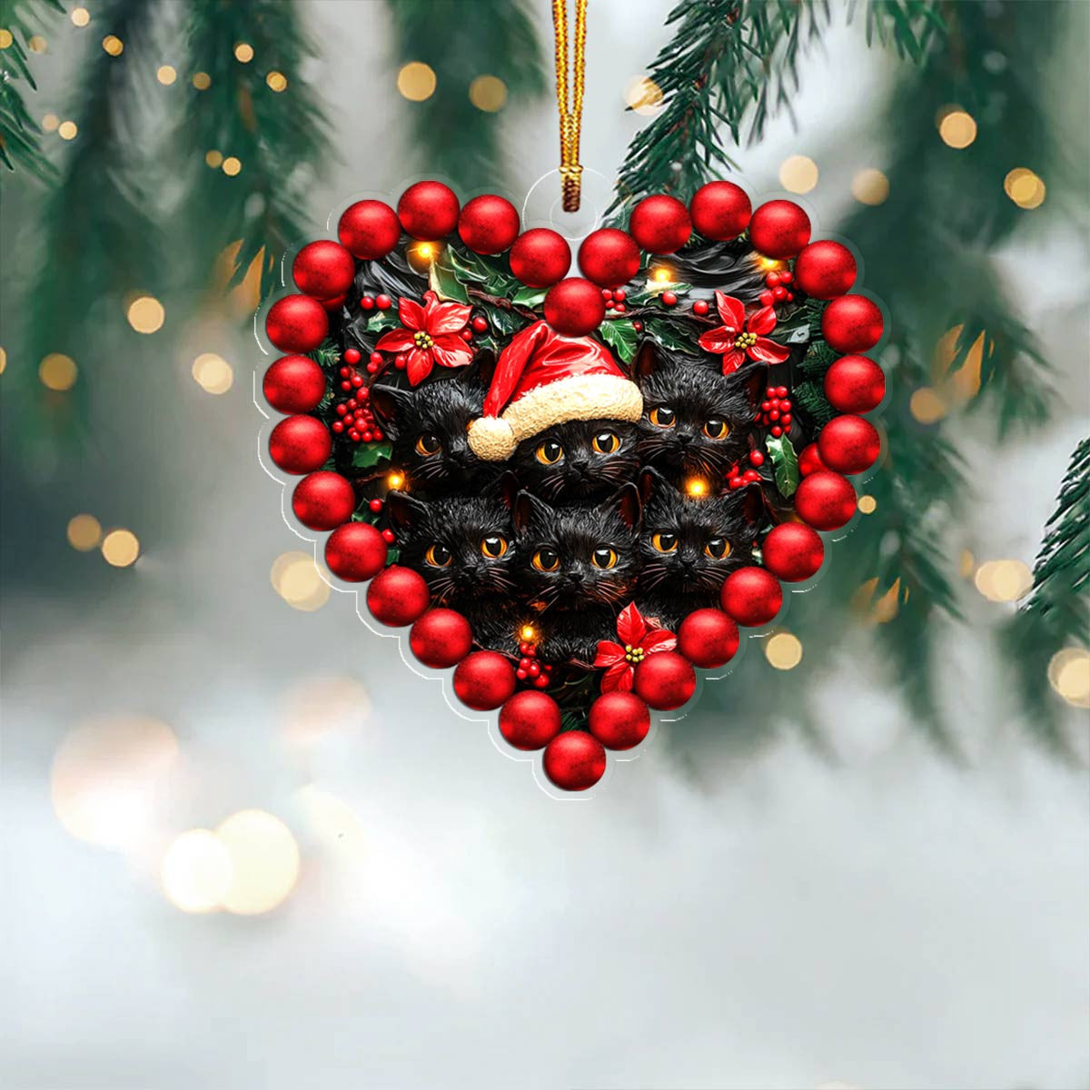 Bestchoo 2D Acrylic Ornament Gorgeous Black Cats Heart